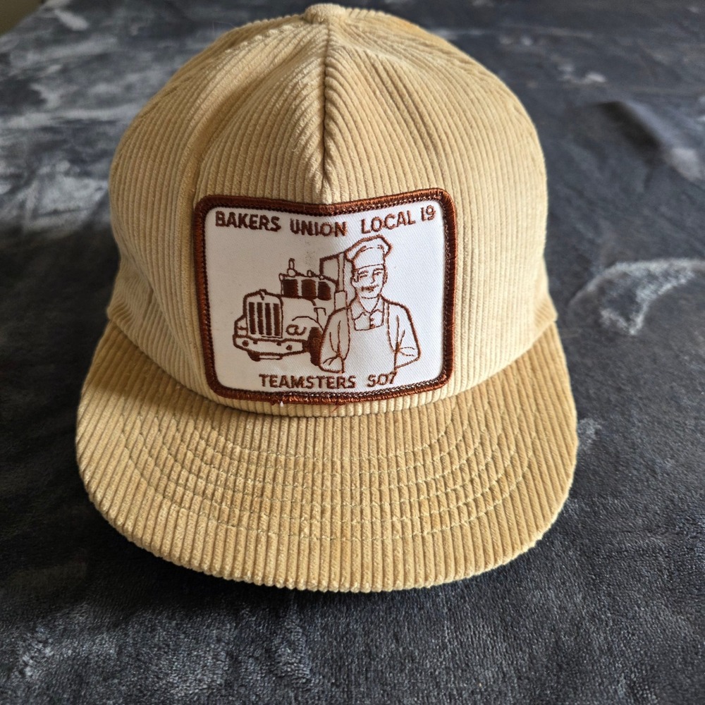 Vintage Bakers Union Local 19 Teamsters 507 Corduroy Trucker Hat Tan Made in USA